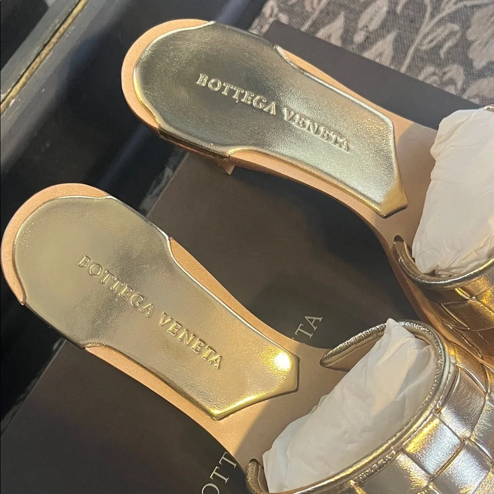 Bottega Veneta Metallic Gold Woven Mules - Picture 3 of 8